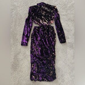 JLUXLABEL Purple Sheath Dress Long Sleeve Mock Neck